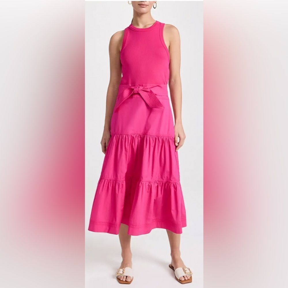 NWOT  Veronica Beard Austyn Tiered Midi Dress Pima Cotton Sleeveless Midi Peru